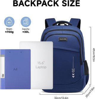 AMYTHE mochila 30L azul escolar 15.6'' impermeable