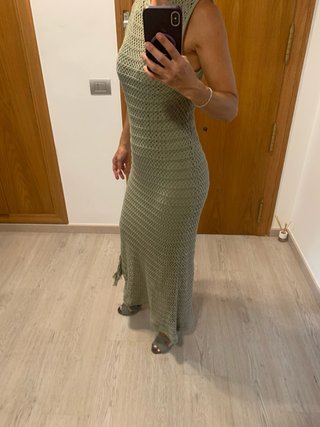 Vestido ganchillo Pull&Bear verde Talla XS