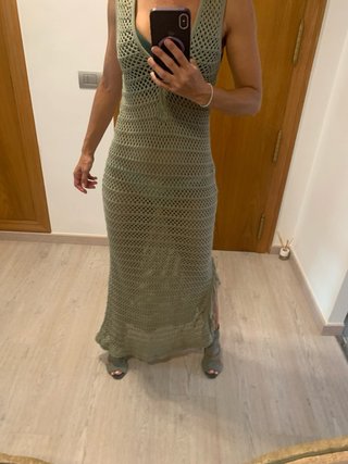 Vestido ganchillo Pull&Bear verde Talla XS