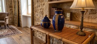 Set VINTAGE Vaso + Potiche Ceramica Blu+ Ottone