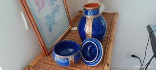 Set VINTAGE Vaso + Potiche Ceramica Blu+ Ottone