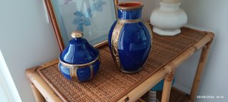 Set VINTAGE Vaso + Potiche Ceramica Blu+ Ottone