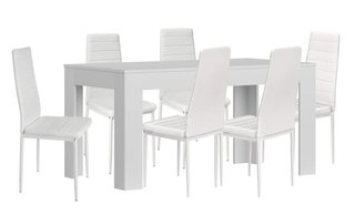 MESA COMEDOR O COCINA BLANCA Y 6 SILLAS POLIPIEL