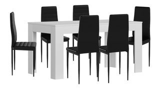 MESA COMEDOR O COCINA BLANCA Y 6 SILLAS POLIPIEL