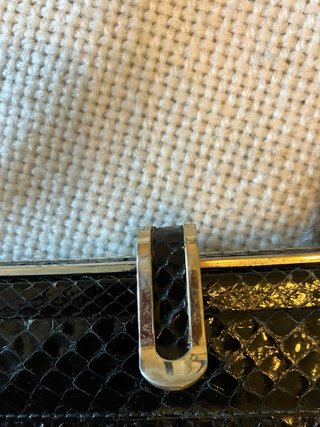 Borsa nera vintage in vera pelle stampa pitone