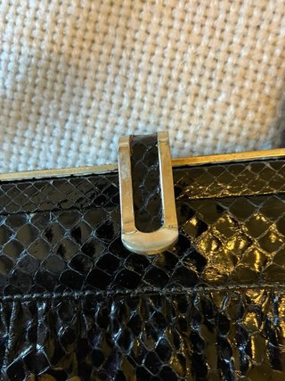 Borsa nera vintage in vera pelle stampa pitone