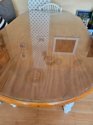 Mesa de comedor cristal y madera