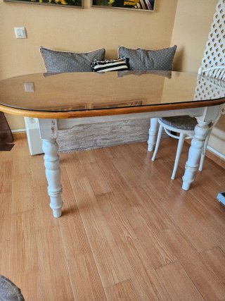 Mesa de comedor cristal y madera