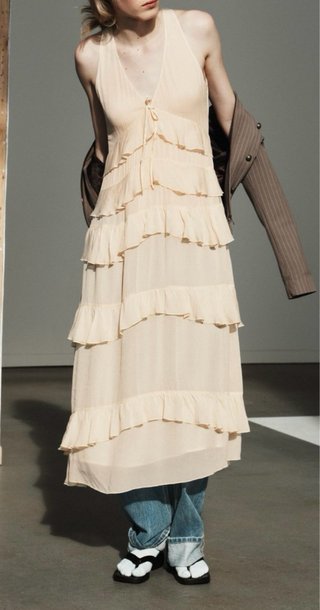 Vestito ZARA beige con volants taglia unica