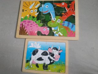 2 Puzzles Madera Infantiles Dinosaurios y Vaca