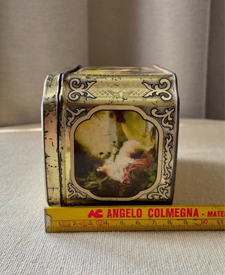 Scatola Latta Litografata Dorata Watteau Vintage