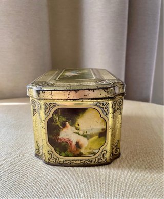 Scatola Latta Litografata Dorata Watteau Vintage