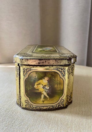 Scatola Latta Litografata Dorata Watteau Vintage