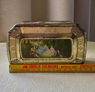 Scatola Latta Litografata Dorata Watteau Vintage
