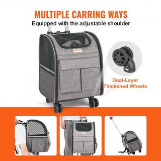 Transportín para Gatos con Ruedas, Transportín para Mascotas Rodante con Mango Telescópico y Correa de Hombro, Transportín para Perros con Ruedas para Mascotas de hasta 18 lbs, con 1 Cuenco Plegab...