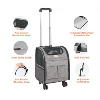 Transportín para Gatos con Ruedas, Transportín para Mascotas Rodante con Mango Telescópico y Correa de Hombro, Transportín para Perros con Ruedas para Mascotas de hasta 18 lbs, con 1 Cuenco Plegab...