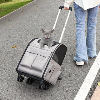 Transportín para Gatos con Ruedas, Transportín para Mascotas Rodante con Mango Telescópico y Correa de Hombro, Transportín para Perros con Ruedas para Mascotas de hasta 18 lbs, con 1 Cuenco Plegab...