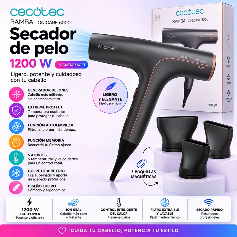 Secador Cecotec IoniCare 6000 Rockstar Soft 1200W