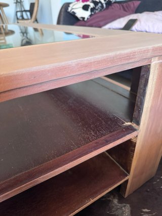 Mesa centro madera y cristal con cajones