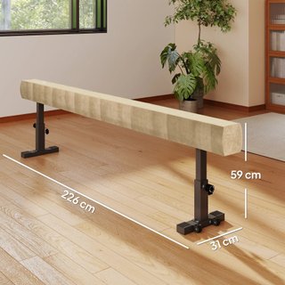Trave Gimnástica Artística para Casa con Altura Regulable, Ruedas y Patas Antideslizantes, para Niños de 3-12 Años, 226X31X59Cm, Marrón