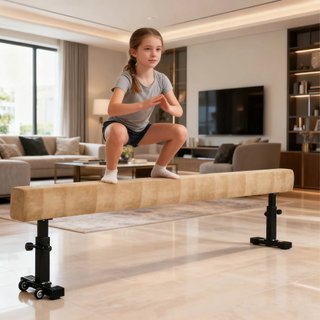 Trave Gimnástica Artística para Casa con Altura Regulable, Ruedas y Patas Antideslizantes, para Niños de 3-12 Años, 226X31X59Cm, Marrón