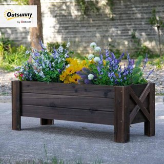 Jardinera de Exterior de Madera Rectangular, Huerto Elevado para Plantas, Maceta para Huerto de Exterior, 100X36.5X36Cm
