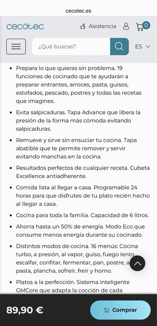 Olla a presión eléctrica Cecotec