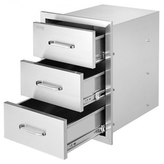 Cajones de Cocina Exterior 16" W x 21.5" H x 18" D, Cajones de Acceso Triple Montados a Ras con Mango de Acero Inoxidable, Cajones para Isla de BBQ para Cocinas Exteriores o Estación de Parrilla e...