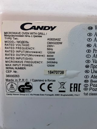 Placa electrónica Candy Microondas