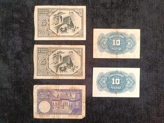LOTE 18 BILLETES ANTIGUOS 1 A 100 PESETAS ESPAÑA