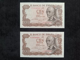 LOTE 18 BILLETES ANTIGUOS 1 A 100 PESETAS ESPAÑA