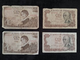 LOTE 18 BILLETES ANTIGUOS 1 A 100 PESETAS ESPAÑA