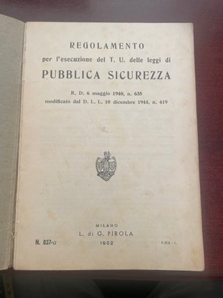 Regolamento Pubblica Sicurezza 1952