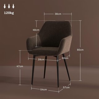 Set di 2 sedie imbottite in stile nordico, sedie da cucina in tessuto, sedia imbottita con braccioli e gambe in acciaio per soggiorno, 54X57X80 cm, marrone
