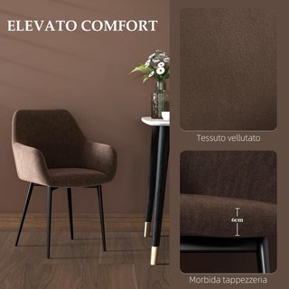 Set di 2 sedie imbottite in stile nordico, sedie da cucina in tessuto, sedia imbottita con braccioli e gambe in acciaio per soggiorno, 54X57X80 cm, marrone