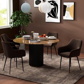 Set di 2 sedie imbottite in stile nordico, sedie da cucina in tessuto, sedia imbottita con braccioli e gambe in acciaio per soggiorno, 54X57X80 cm, marrone