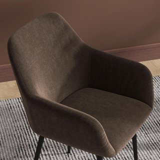 Set di 2 sedie imbottite in stile nordico, sedie da cucina in tessuto, sedia imbottita con braccioli e gambe in acciaio per soggiorno, 54X57X80 cm, marrone