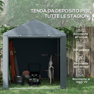 Garaje Moto para Exterior Portaobjetos anti UV Con Entrada a Cremallera, Tenda Garaje para Bicicletas Y Herramientas en Metal Galvanizado Y Tejido PE, 160X218X172 Cm, Gris Oscuro