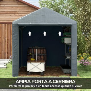 Garaje Moto para Exterior Portaobjetos anti UV Con Entrada a Cremallera, Tenda Garaje para Bicicletas Y Herramientas en Metal Galvanizado Y Tejido PE, 160X218X172 Cm, Gris Oscuro