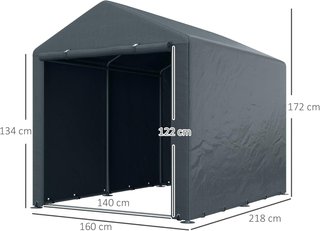 Garaje Moto para Exterior Portaobjetos anti UV Con Entrada a Cremallera, Tenda Garaje para Bicicletas Y Herramientas en Metal Galvanizado Y Tejido PE, 160X218X172 Cm, Gris Oscuro