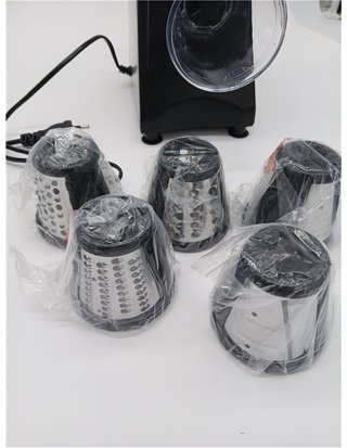 Meykey Rallador Eléctrico de verduras - cortador de verduras eléctrico - Cortador verduras en espiral eléctrico de 250 W - con 5 Ac
