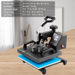 Macchina da stampa a caldo, 10x12 pollici / 25x30 cm, stampante per trasferimento sublimatico 2IN1 Clamshell con rivestimento in teflon, controllo digitale della temperatura preciso, Powerpress per camicie...