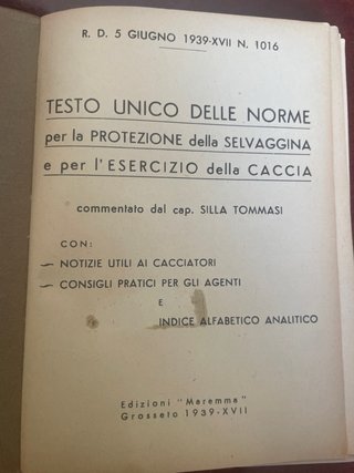 Testo Unico Norme Caccia 1939-XVII