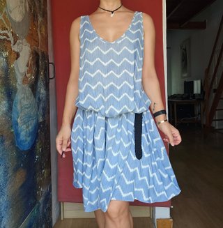 Vestido largo azul y blanco Talla M