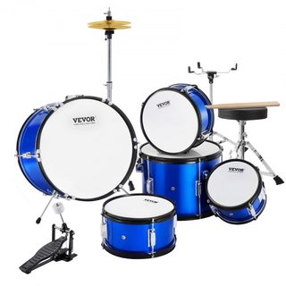 Juego de Batería para Niños, 5 Piezas, Juego de Batería Completo para Principiantes de 16 pulgadas con Bombo, Toms, Caja, Batería de Suelo, Trono Ajustable, Platillo, Pedal de Hi-Hat y Dos Pares d...