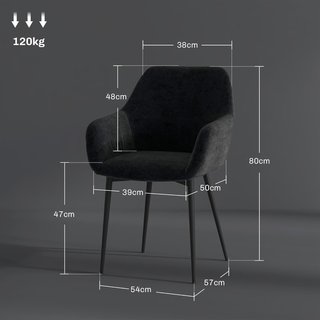 Set di 2 Sedie da Pranzo Imbottite Stile Nordico, Sedie da Cucina in Tessuto, Sedia Imbottita con Braccioli e Gambe in Acciaio per Soggiorno, 54X57X80 Cm, Nero