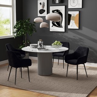 Set di 2 Sedie da Pranzo Imbottite Stile Nordico, Sedie da Cucina in Tessuto, Sedia Imbottita con Braccioli e Gambe in Acciaio per Soggiorno, 54X57X80 Cm, Nero