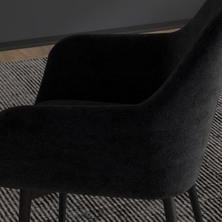 Set di 2 Sedie da Pranzo Imbottite Stile Nordico, Sedie da Cucina in Tessuto, Sedia Imbottita con Braccioli e Gambe in Acciaio per Soggiorno, 54X57X80 Cm, Nero