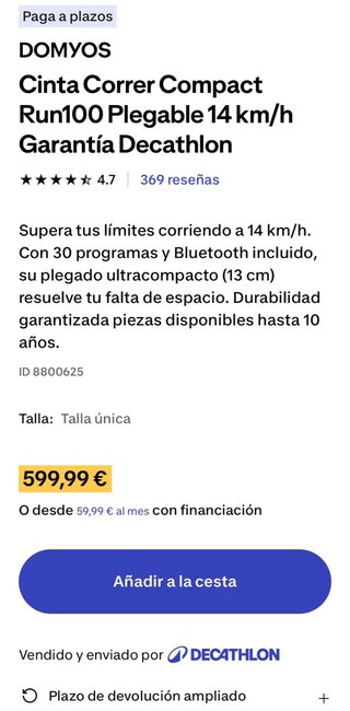 Cinta Correr Domyos Compact Run100 Plegable