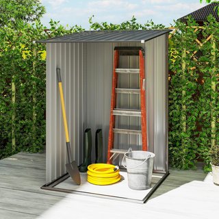 Caseta De Jardín 0.92M² en Acero Galvanizado Con Puerta Batiente, Cobertizo Para Herramientas Con Techo Inclinado, Puertas Bloqueables, 100X103X160Cm, Marrón Y Gris
